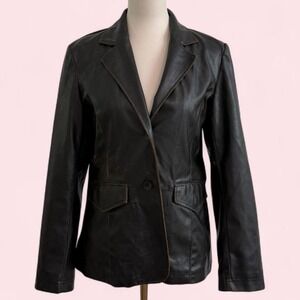 Vintage Distressed Brown PVC Blazer Jacket — Size‎ M